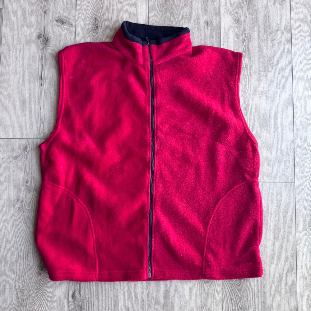 Vintage 90s Tipsy Red Fleece Vest XXL Made in USA Full Zip Outdoor